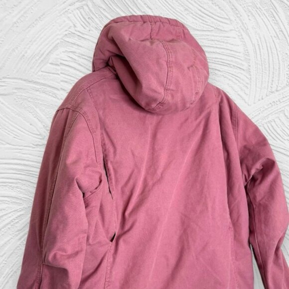 Vintage Berne pink canvas sherpa lined hooded workwear jacket women’s L - Picture 4 of 10